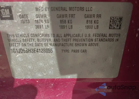 2014 Chevrolet Sonic Lt Manual z USA, uszkodzony, nr VIN 1G1JD5SH3E4128055